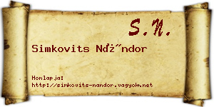 Simkovits Nándor névjegykártya